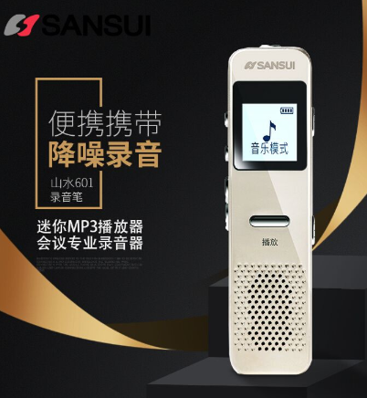 山水（SANSUI）录音笔 智能降噪会议专业录音器 迷你微型MP3播放器 H-601 8G 金色
